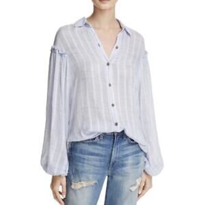 Free People Headed To The Highlands Button Front Blue L/S Top Size L